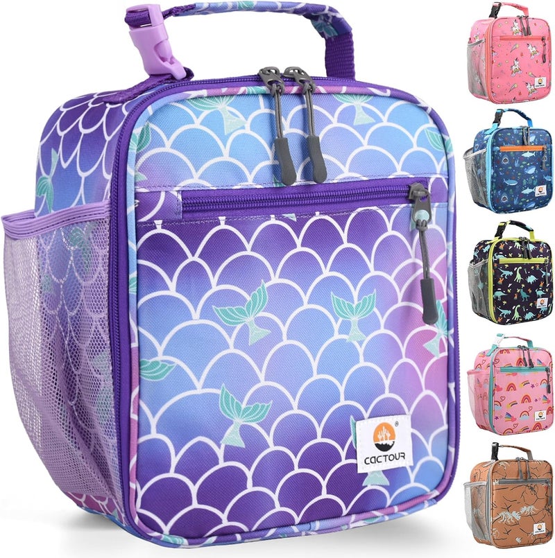 CaCTOUR Lunch Box Kids,Premium Insulated Lunch Bag for Girls Boys,Soft Bag Mini Cooler Back to School Thermal Reusable Lunch Bag for Work School Picnic (Mermaid) - Image 1